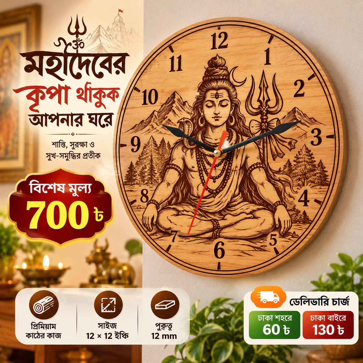 Krishna Wooden Wall Clock image 2